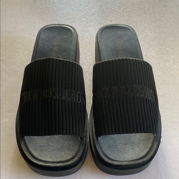 True Religion Shoes - True Religion Black Jann Platform Slide Sandals Size 8.5